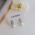 JASMINE | Wedding Collection - Zirconia Pearl Dangle Stud Earrings