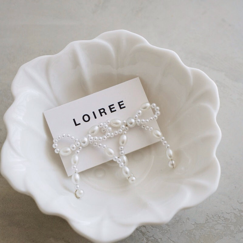 JANE Bow Pearl Earrings - Ribbon Coquette