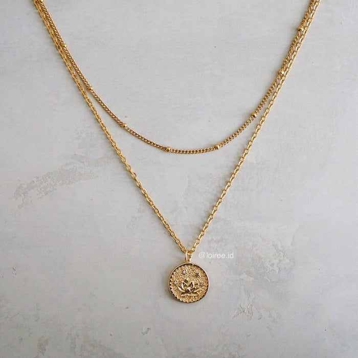 LOTUS Pendant Double Layer Necklace - Gold Plated