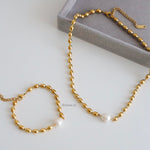 COSMO Necklace & Bracelet | Everyday - Gold Plated Freshwater Pearl Beaded Chain