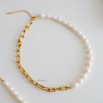 MADGE Necklace & Bracelet | Everyday - Gold Plated Freshwater Pearls Beaded Chain