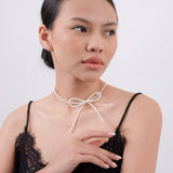 VIVIAN Bow Pearl Necklace - Ribbon Coquette Choker
