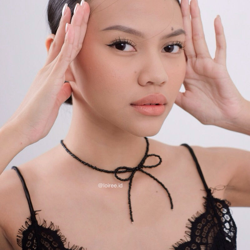 VIVIAN Bow Pearl Necklace - Ribbon Coquette Choker