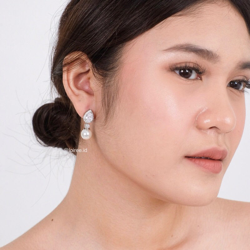 JASMINE | Wedding Collection - Zirconia Pearl Dangle Stud Earrings