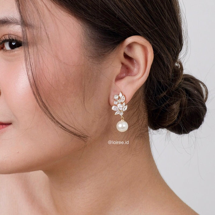 BAILEY Zirconia Pearl Earrings - Gold Plated