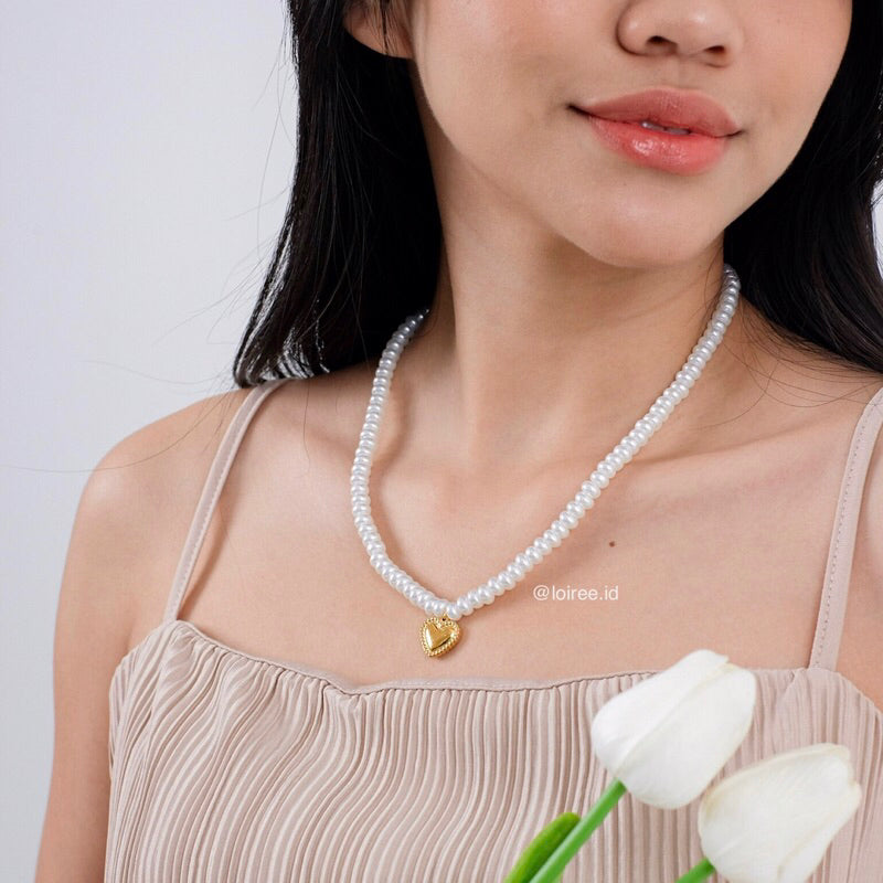 DILETTA | Valentine - Gold Plated Heart Pearl Necklace