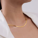 CADEN Herringbone Snake Necklace - Gold Plated
