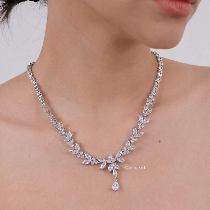FRANCES Zirconia Bridal Necklace Earrings Set - Wedding