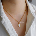 MOONSTONE Pendant Chain Necklace - Gold Plated