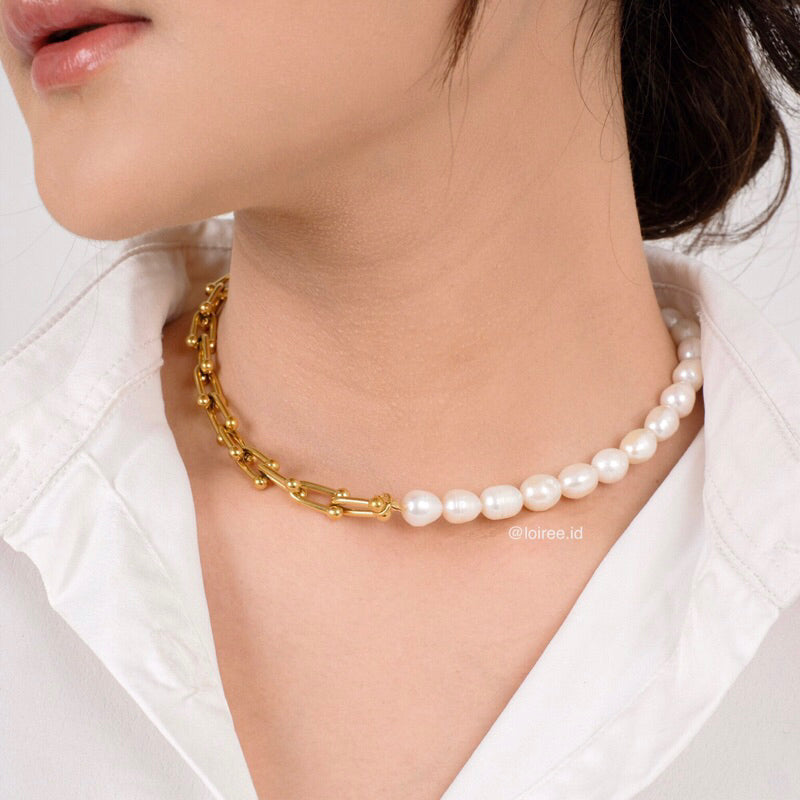 MADGE Necklace & Bracelet | Everyday - Gold Plated Freshwater Pearls Beaded Chain