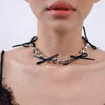 BEATRIX Bow Beads Necklace - Ribbon Coquette Choker