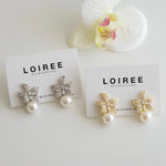 AMELIA | Wedding Collection - Zirconia Flower Pearl Drop Stud Bridal Earrings - Anting Wanita