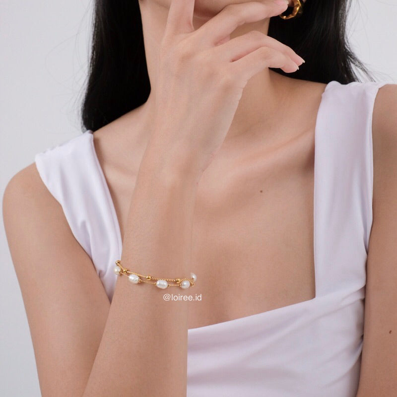 LAURA Double Layer Freshwater Pearl Bracelet - Gold Plated