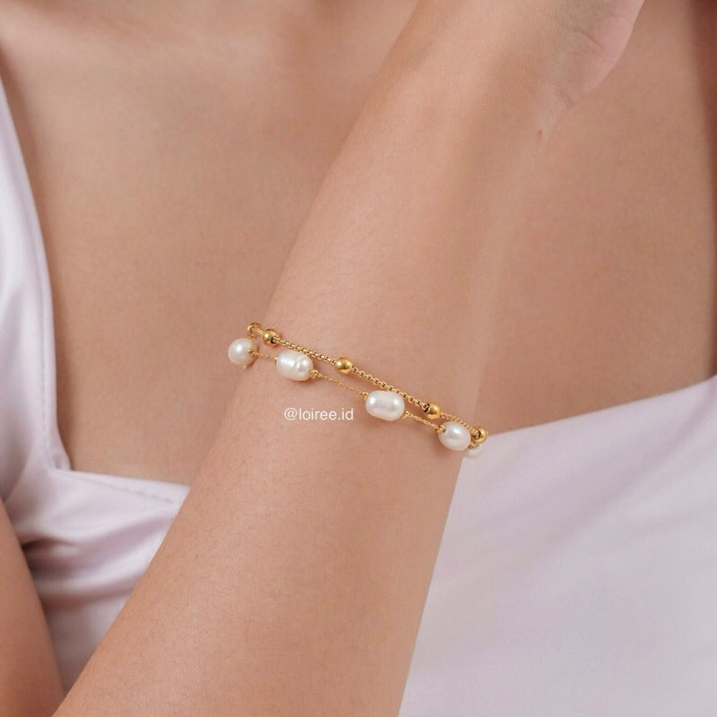 LAURA Double Layer Freshwater Pearl Bracelet - Gold Plated