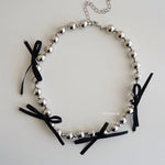 BEATRIX Bow Beads Necklace - Ribbon Coquette Choker