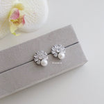 BELLE | Wedding Collection - Zirconia Pearl Flower Stud Earrings