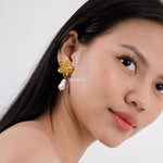 SALLY | Lunar - Gold Plated Flower Dangle Earrings