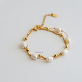 LAURA Double Layer Freshwater Pearl Bracelet - Gold Plated