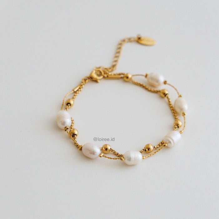 LAURA Double Layer Freshwater Pearl Bracelet - Gold Plated