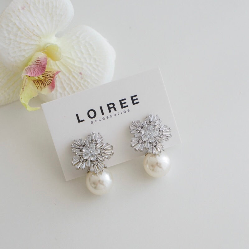 VANNA Zirconia Flower Pearl Drop Stud Earrings - Wedding