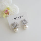 VANNA Zirconia Flower Pearl Drop Stud Earrings - Wedding