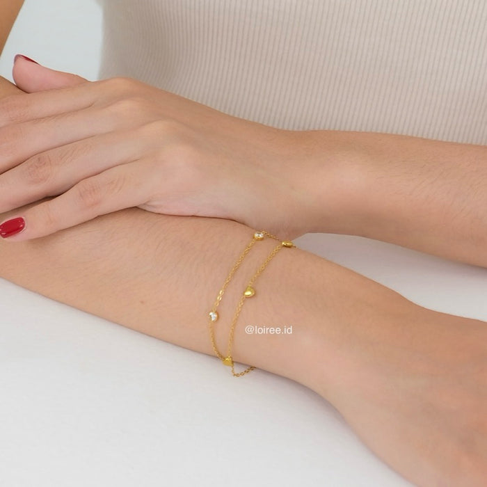 MICAH Double Layer Heart Bracelet - Gold Plated
