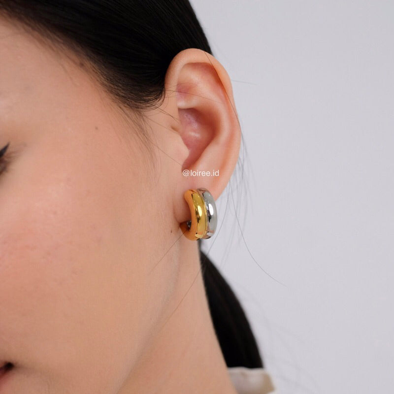 POSH Two Tone Stud Earrings - Gold Plated