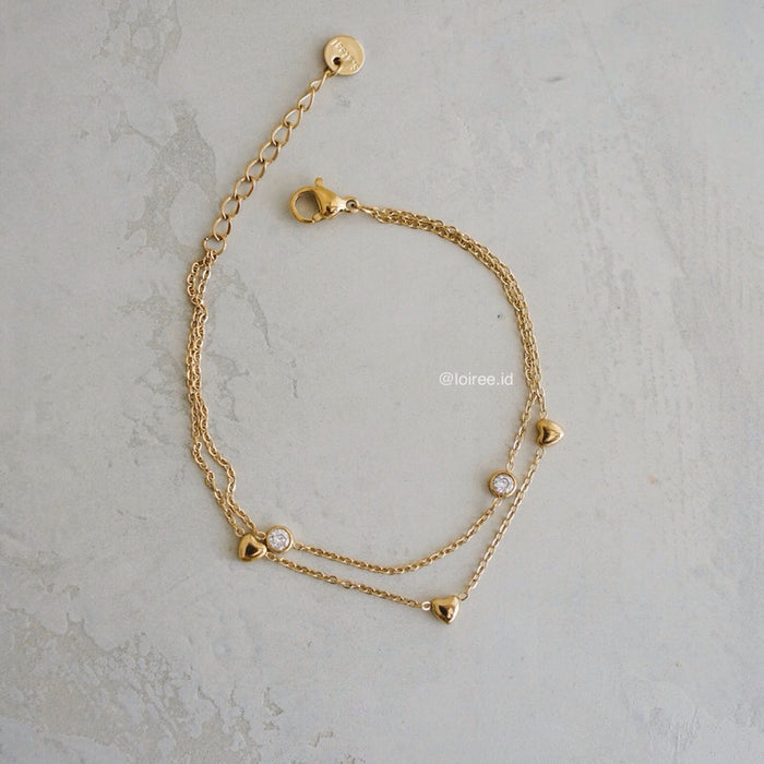MICAH Double Layer Heart Bracelet - Gold Plated