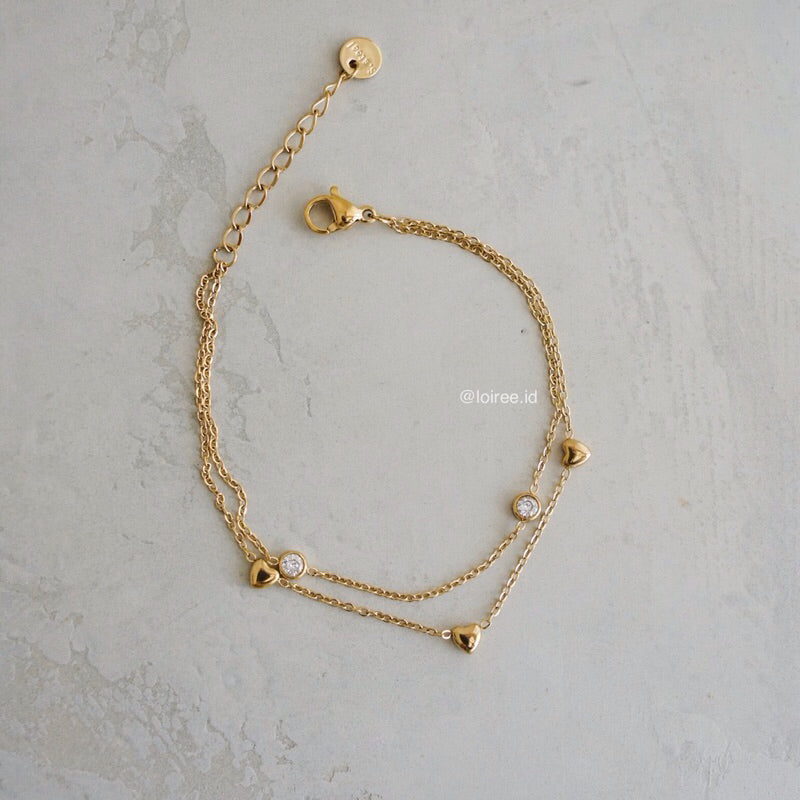 MICAH Double Layer Heart Bracelet - Gold Plated