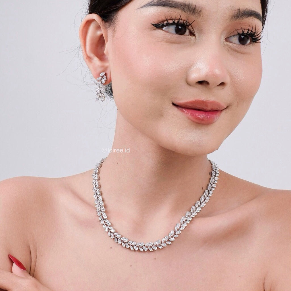 LENORA Zirconia Bridal Necklace and Earrings Set - Wedding