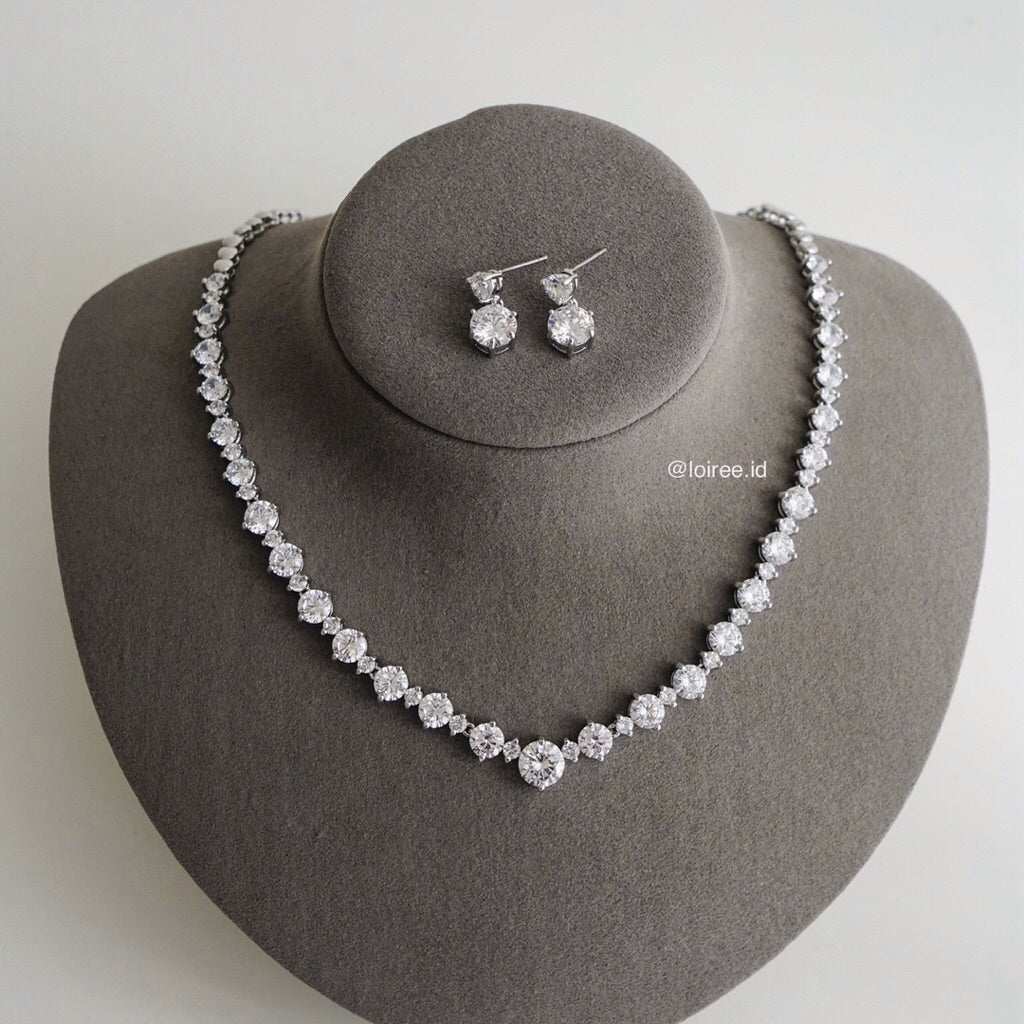 CHARLOTTE Zirconia Listring Bridal Necklace and Earrings Set - Wedding