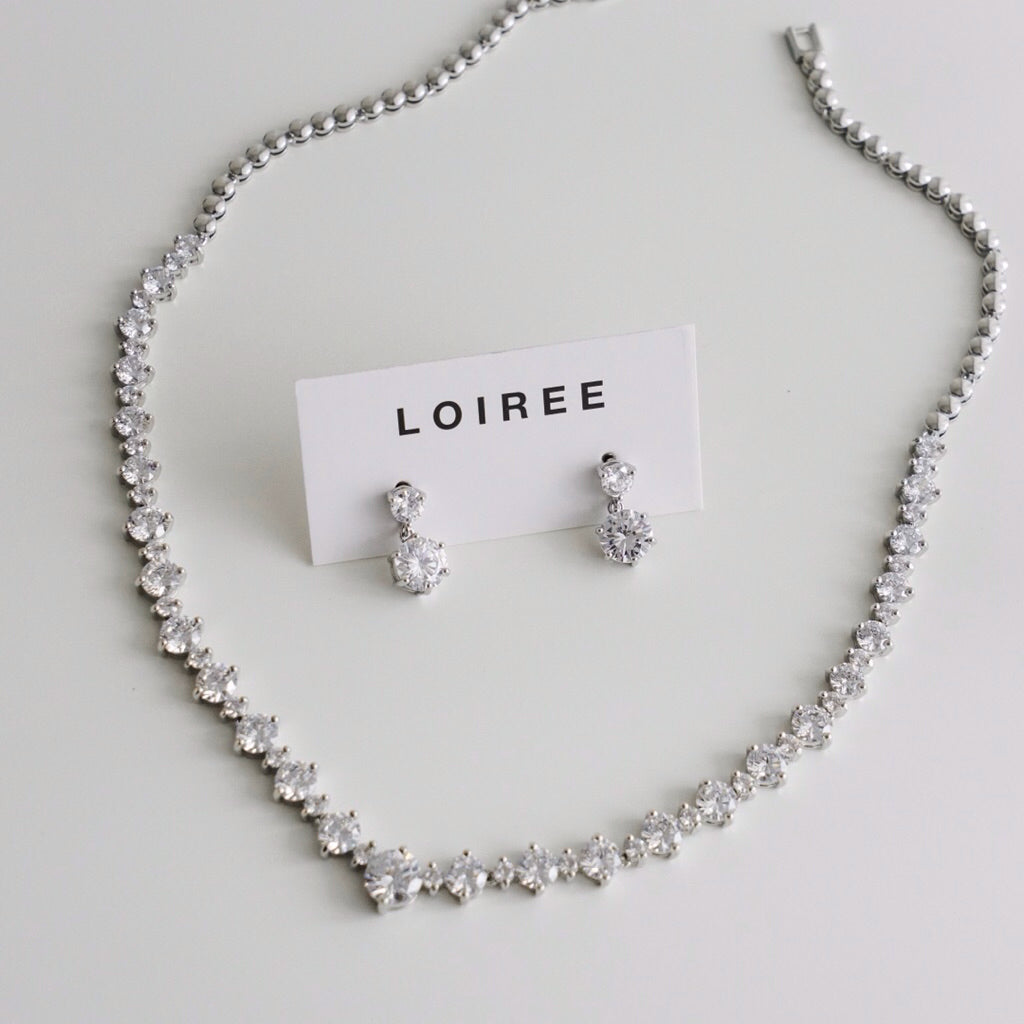 CHARLOTTE Zirconia Listring Bridal Necklace and Earrings Set - Wedding