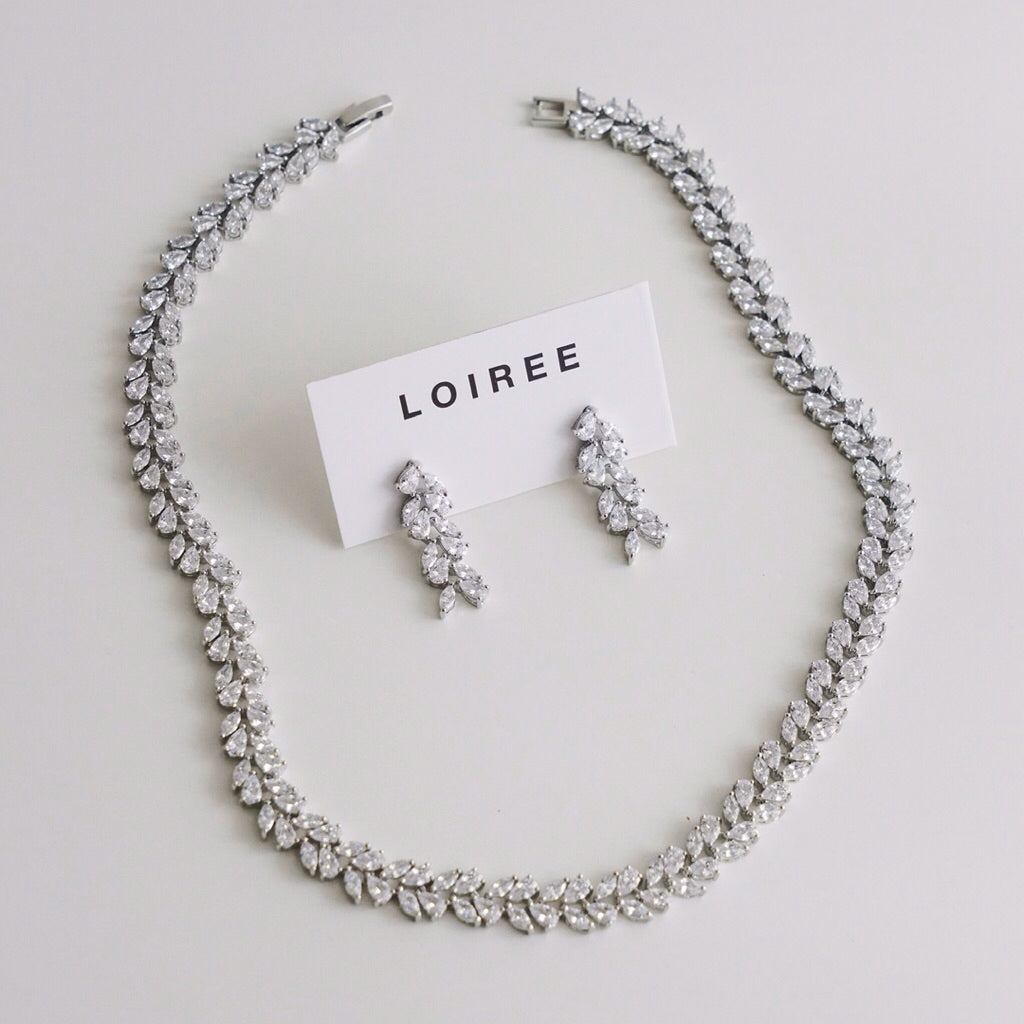 LENORA Zirconia Bridal Necklace and Earrings Set - Wedding