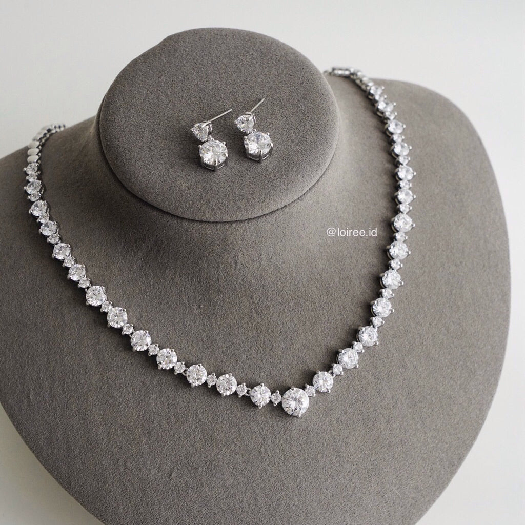 CHARLOTTE Zirconia Listring Bridal Necklace and Earrings Set - Wedding