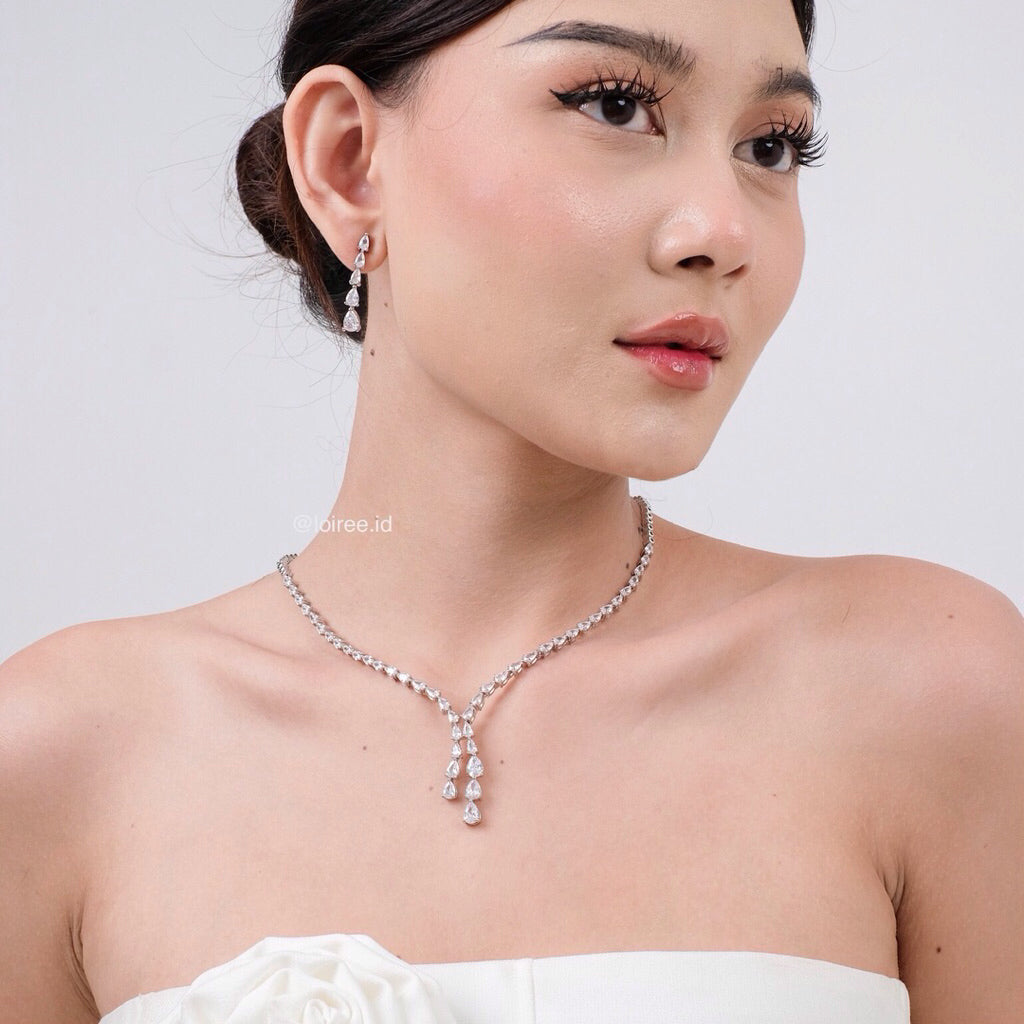 ALLEGRA Zirconia Bridal Necklace Earrings Bracelet Set - Wedding