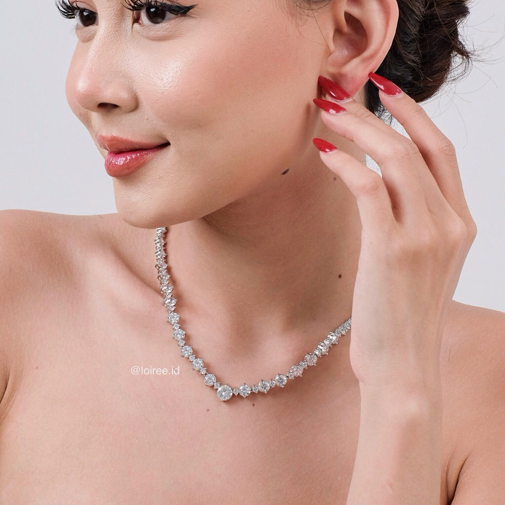 CHARLOTTE Zirconia Listring Bridal Necklace and Earrings Set - Wedding