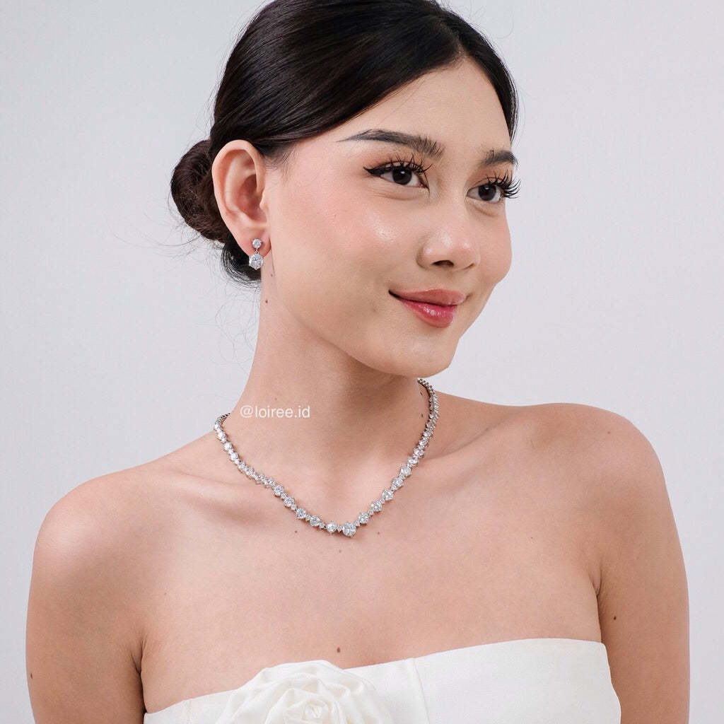 CHARLOTTE Zirconia Listring Bridal Necklace and Earrings Set - Wedding