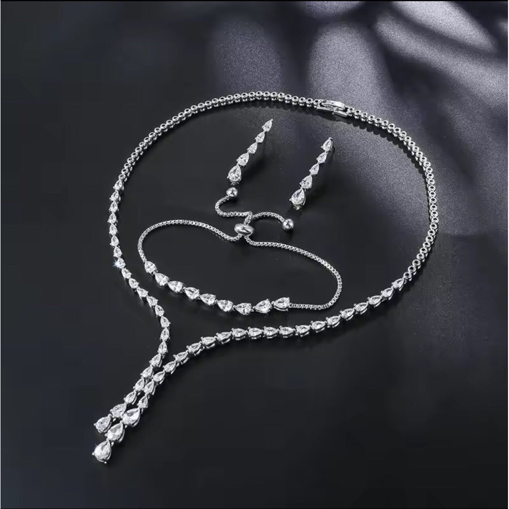 ALLEGRA Zirconia Bridal Necklace Earrings Bracelet Set - Wedding