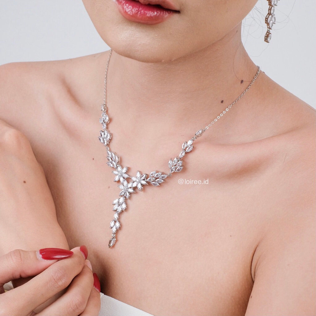JENNIFER Zirconia Flower Necklace Earrings Bracelet Set - Wedding