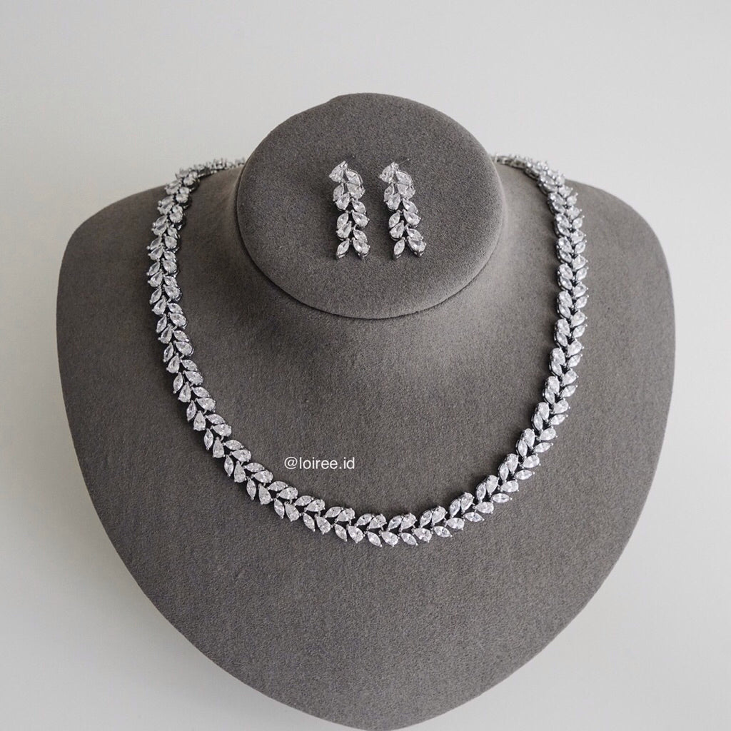 LENORA Zirconia Bridal Necklace and Earrings Set - Wedding