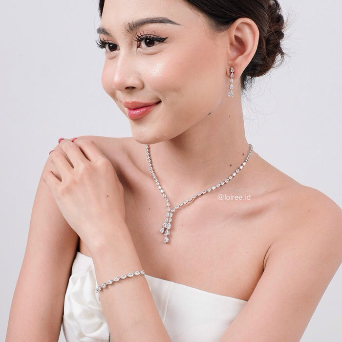 ALLEGRA Zirconia Bridal Necklace Earrings Bracelet Set - Wedding