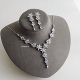JENNIFER Zirconia Flower Necklace Earrings Bracelet Set - Wedding