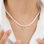 Personalized Tiny Pearl Letter Necklace - Gold Plated