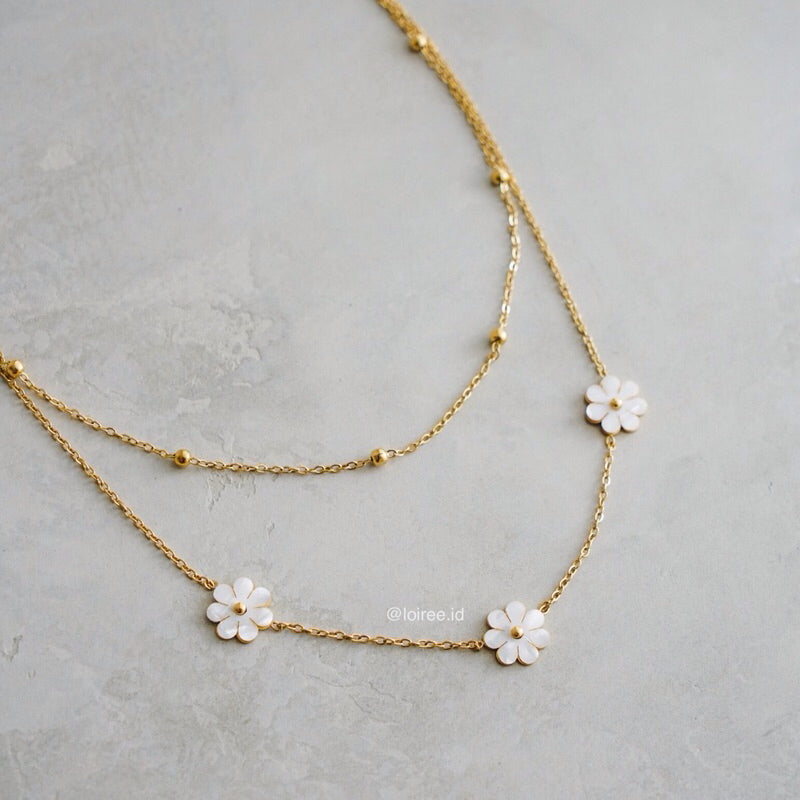 DAISY Flower Two Layer Necklace - Gold Plated