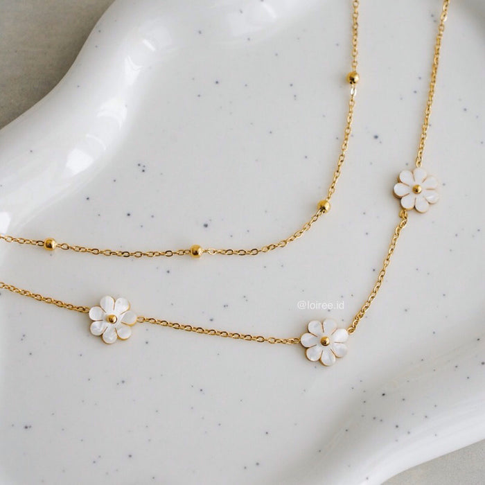 DAISY Flower Two Layer Necklace - Gold Plated