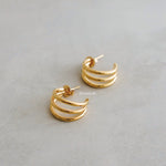 THEO Three-Line Hoop Earrings - Gold Plated