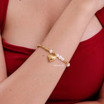 RILYNN Heart Charm Elastic Bracelet - Gold Plated