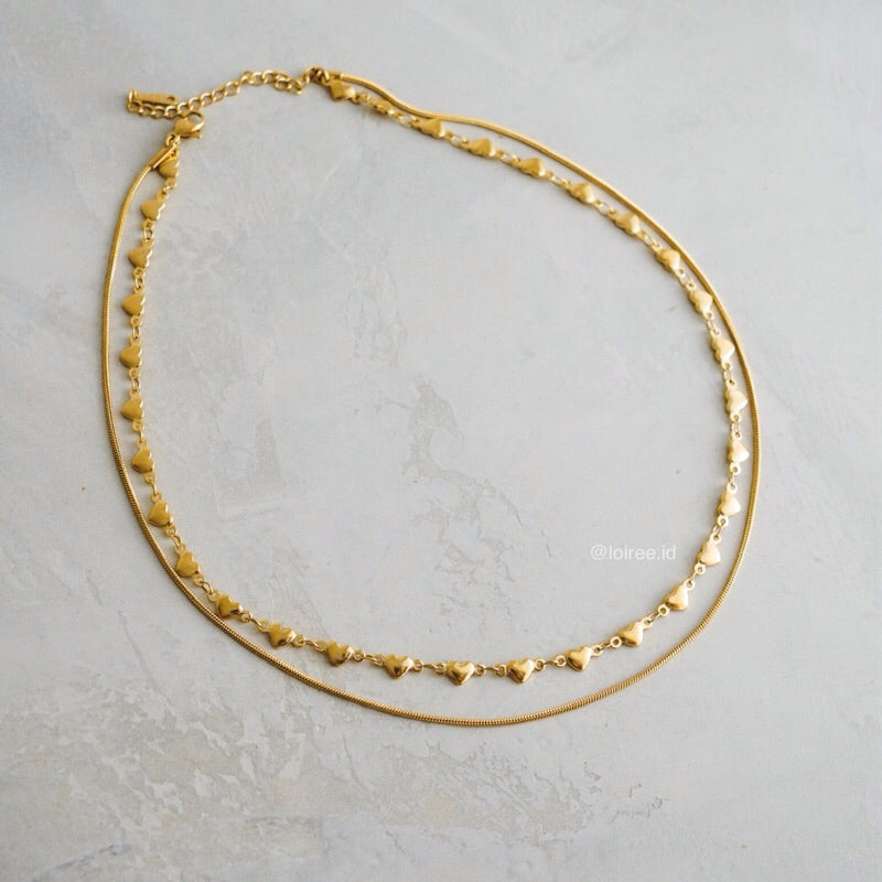 MINNA Double Layer Heart Necklace - Gold Plated