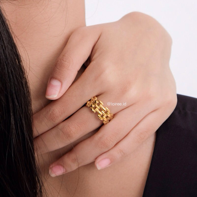 FERN Wide Band Ring - Gold Plated