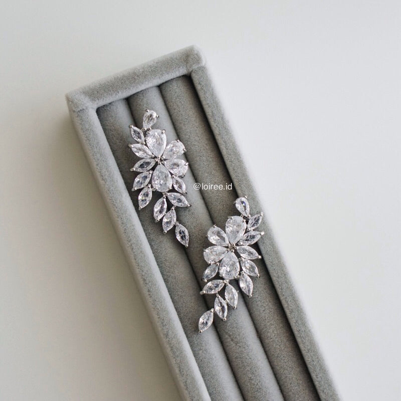 RACHEL Zirconia Flower Bridal Earrings - Wedding